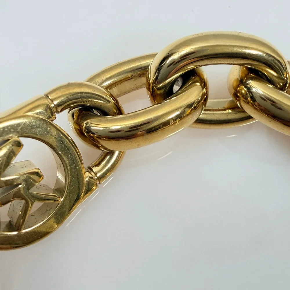 Michael Kors Gold Tone Chunky Chain Bracelet MK Logo Toggle Clasp 6.5